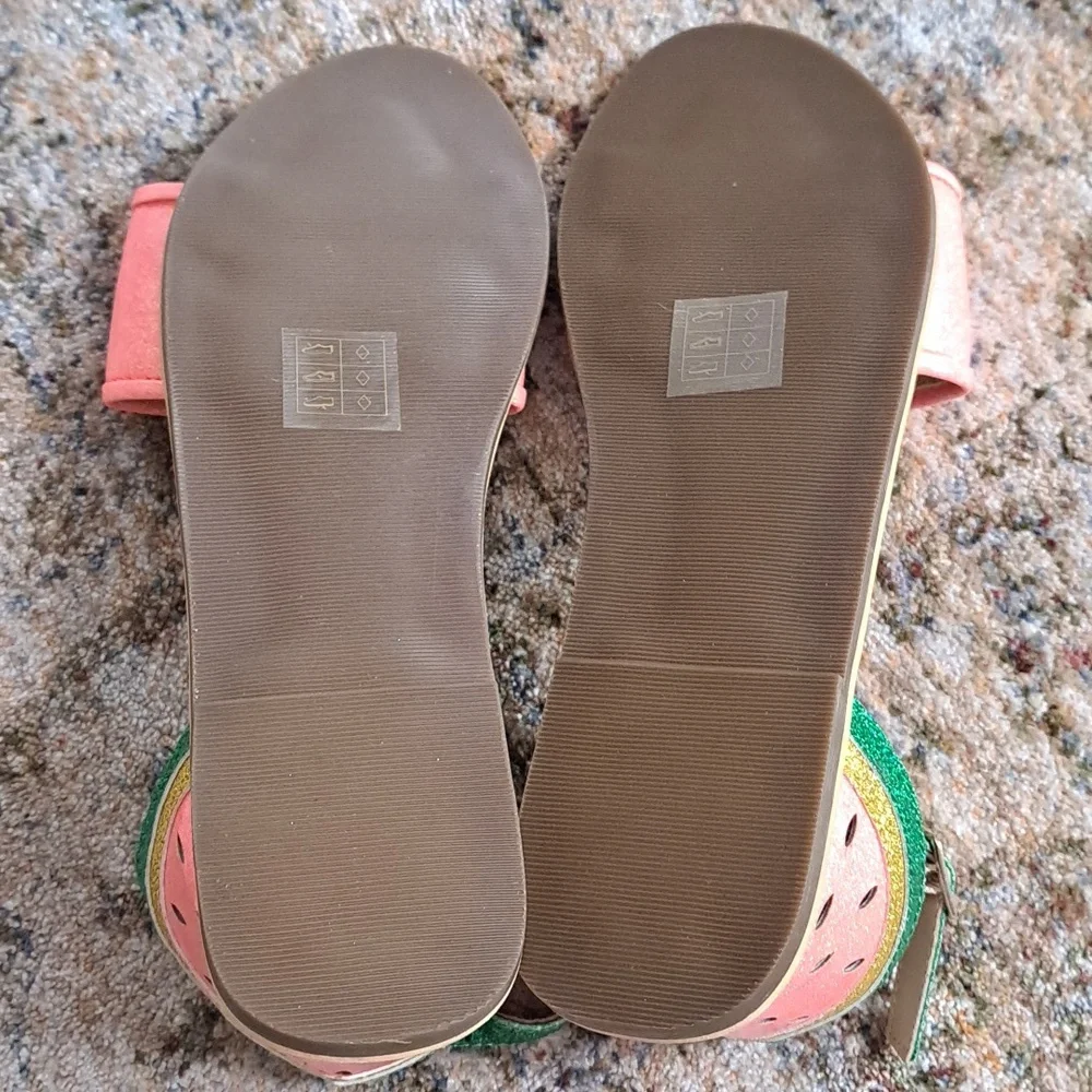 Crewcuts Girls Sandals K5 Glitter Watermelon Sparkly Straps Flats